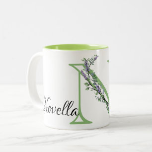 Caneca De Café Em Dois Tons Monograma N Lavanda Eucalyptus