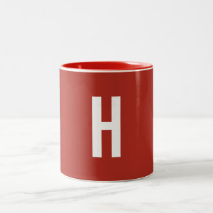 Caneca De Café Em Dois Tons Monograma Nome Próprio Inicial Minimalista Tijolo