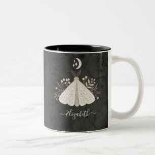 Caneca De Café Em Dois Tons Monograma Nome Simples Borboleta Floral