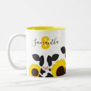 Caneca De Café Em Dois Tons Monograma Nome Vaca Floral Girassol