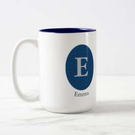 Caneca De Café Em Dois Tons Monograma Personalizado Azul Elegante