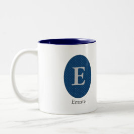 Caneca De Café Em Dois Tons Monograma Personalizado Azul Elegante