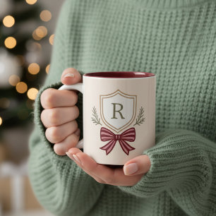 Caneca De Café Em Dois Tons Monograma Personalizado Bonito Natal Arco Inicial