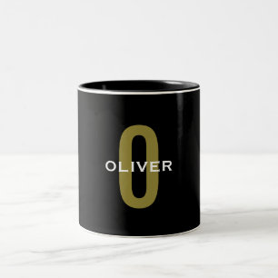 Caneca De Café Em Dois Tons Monograma Personalizado Branco Dourado