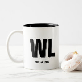 Caneca De Café Em Dois Tons Monograma personalizado de Cinza e preto minimalis