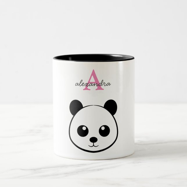 Caneca De Café Em Dois Tons Monograma Personalizado Do Urso Panda Bastante Bas (Centro)
