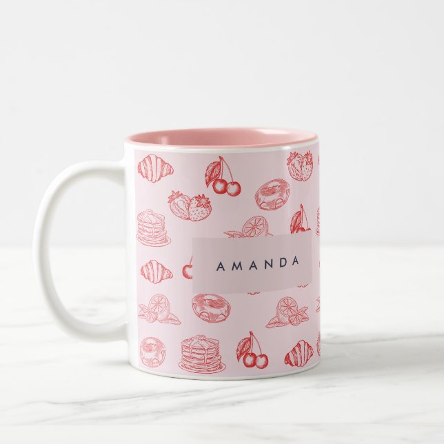 Caneca De Café Em Dois Tons Monograma personalizado encantador Girly Cherry St (Esquerda)
