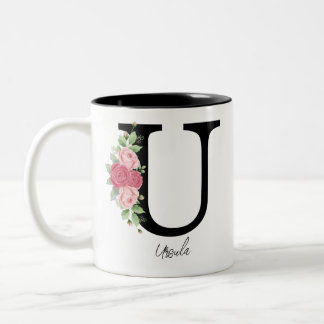Caneca De Café Em Dois Tons Monograma Personalizado Floral Elegante