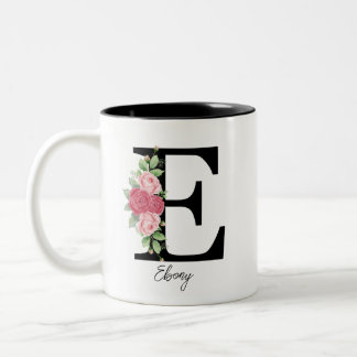 Caneca De Café Em Dois Tons Monograma Personalizado Floral Elegante Mug De Caf