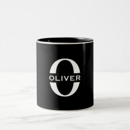 Caneca De Café Em Dois Tons Monograma Personalizado Preto e Branco Nome