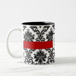 Caneca De Café Em Dois Tons Monograma preto-branco, preto, vermelho-Damasco