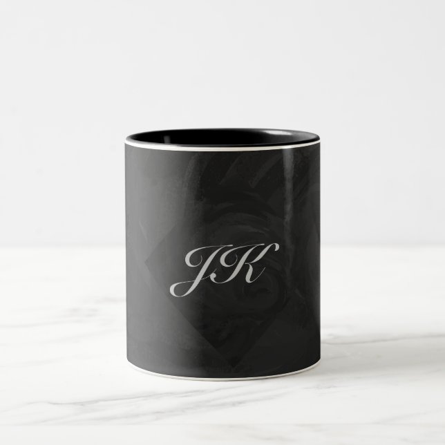 Caneca De Café Em Dois Tons Monograma Preto Kohl Personalizado (Centro)