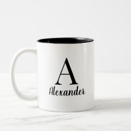 Caneca De Café Em Dois Tons Monograma Preto Personalizado Nome Café Mug