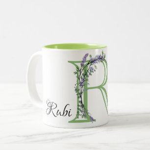 Caneca De Café Em Dois Tons Monograma R Lavanda Eucalyptus