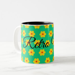 Caneca De Café Em Dois Tons monograma retro floral elegante moderno