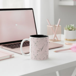 Caneca De Café Em Dois Tons Monograma Simples de Padrão Leve Rosa Escamuflado