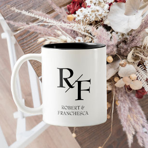 Caneca De Café Em Dois Tons Monograma Simples Preto e Branco Elegante