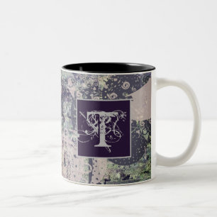 Caneca De Café Em Dois Tons Monograma Steampunk Inspo Funky Mandala Floral