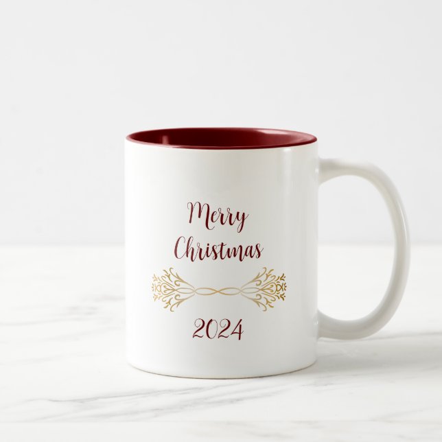 Caneca De Café Em Dois Tons Monograma único elegante Feliz Natal (Direita)