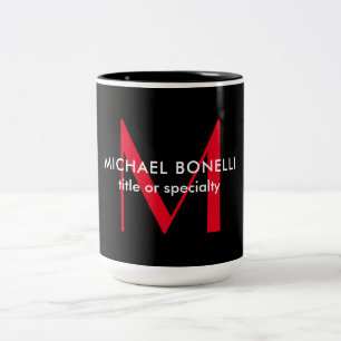 Caneca De Café Em Dois Tons Monograma Vermelho Negro Nome Moderno Mínimo Inici