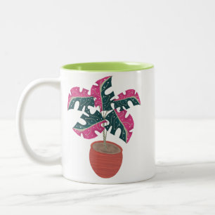 Caneca De Café Em Dois Tons Monstera Plant Rosa Verde