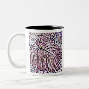 Caneca De Café Em Dois Tons Monstera tropical Folhas em Roxo