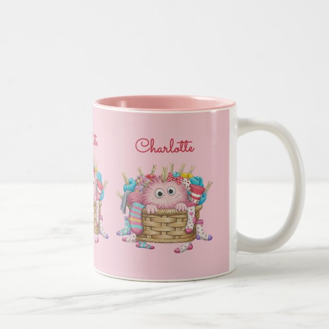 Caneca De Café Em Dois Tons Monstro de Meia Fofo Rosa para Crianças (Direita)