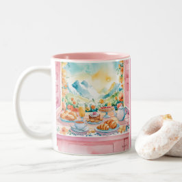 Caneca De Café Em Dois Tons Montagens de Viagem de café da manhã cor-de-água r