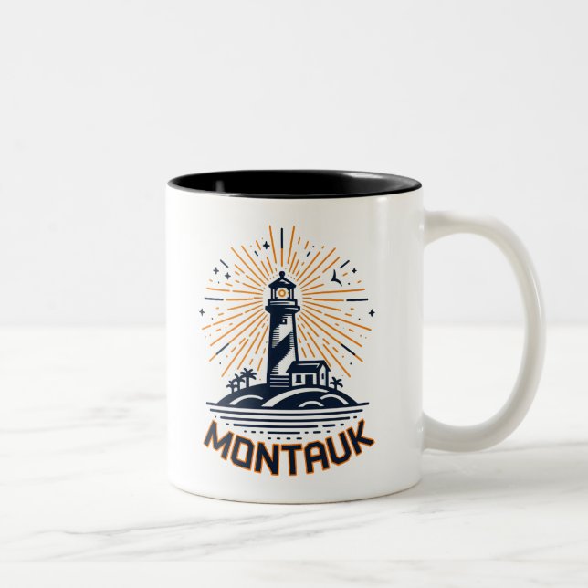 Caneca De Café Em Dois Tons Montauk Point New York Lighthouse Sunrise (Direita)
