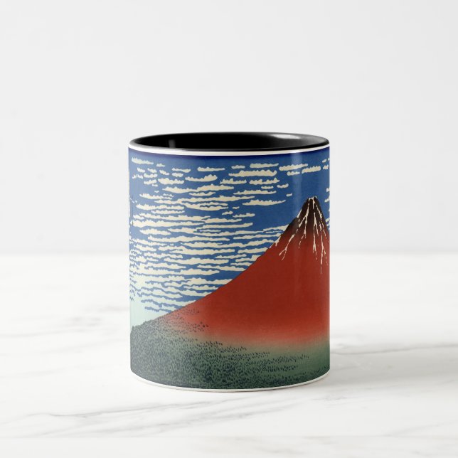 Caneca De Café Em Dois Tons Monte Fuji em tempo limpo (Red Fuji) (Hokusai) (Centro)