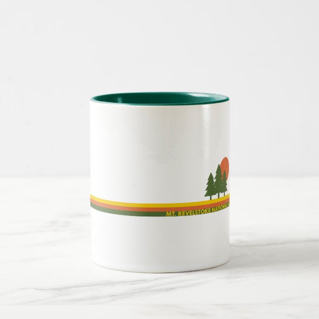Caneca De Café Em Dois Tons Monte Revelstoke National Park Pine Trees Sun (Centro)