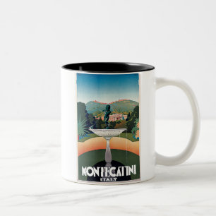 Caneca De Café Em Dois Tons Montecatini, poster das viagens vintage de Italia