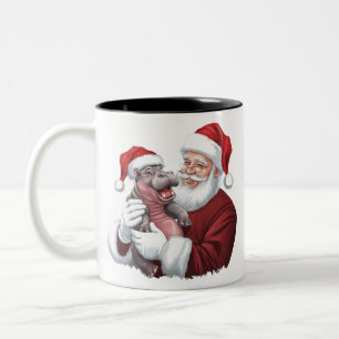 Caneca De Café Em Dois Tons Moodeng Natal Engraçado Vintage Papai Noel