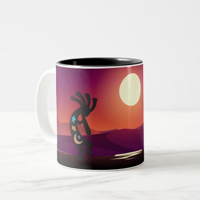 Caneca De Café Em Dois Tons Moon Kokopelli Sudoeste (Frente Esquerda)