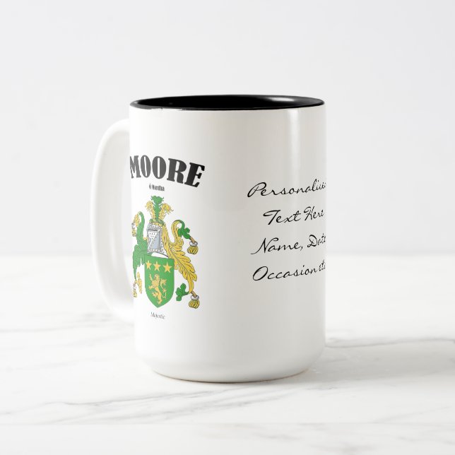 Caneca De Café Em Dois Tons Moore Family Crest, Tradução e Significado (Frente Esquerda)