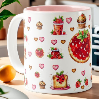 Caneca De Café Em Dois Tons Morango 💗 🍓 🥨