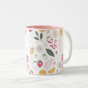 Caneca De Café Em Dois Tons Morango Fresco & Folhas de Citros – Botânica Suave