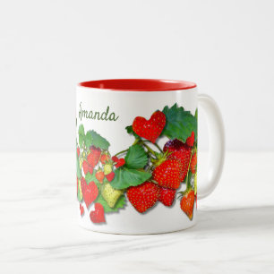 Caneca De Café Em Dois Tons Morangos vermelhos coloridos personalizados