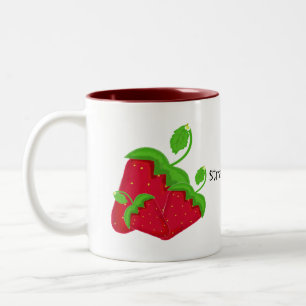 Caneca De Café Em Dois Tons Morangos Vermelhos Suculentos
