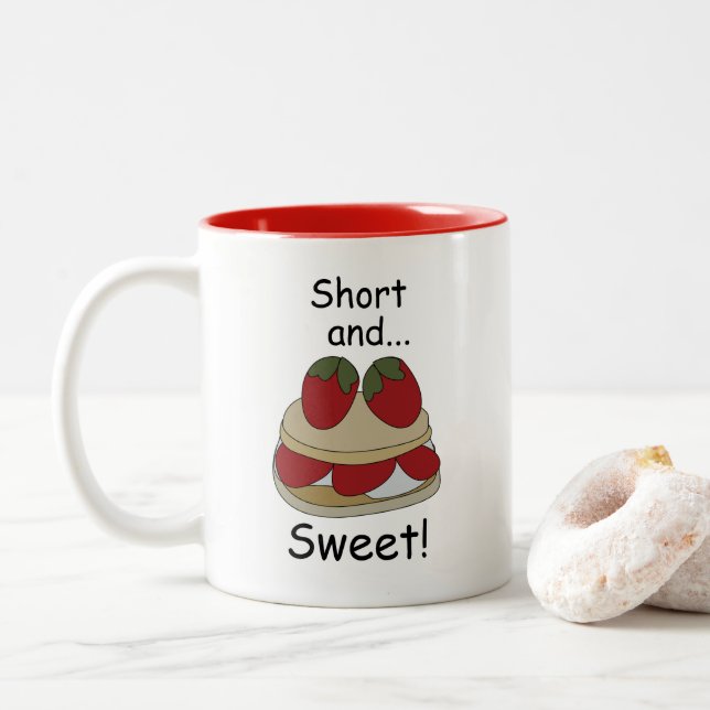 Caneca De Café Em Dois Tons Moranguinho Citação Divertida Curta e Doce (Com Donut)