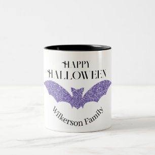 Caneca De Café Em Dois Tons Morcego Brilho Roxo Feliz Halloween