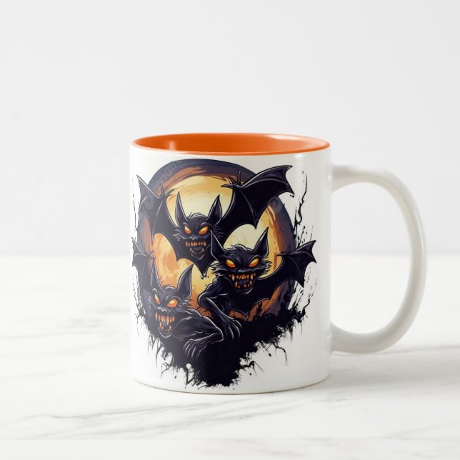 Caneca De Café Em Dois Tons morcegos saindo de uma caverna (Direita)