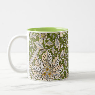 Caneca De Café Em Dois Tons Morris - Padrão de Folhas de Vintagem e Tendrils