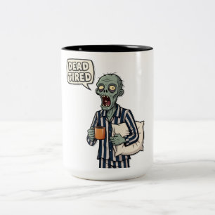 Caneca De Café Em Dois Tons Morto Cansado Zombie Halloween