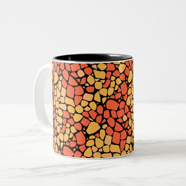 Caneca De Café Em Dois Tons Mosaic abstract pattern tile yellow orange black (Frente Esquerda)