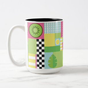 Caneca De Café Em Dois Tons Mosaico colorido de fruta de verão, kiwi de melanc