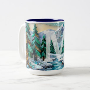Caneca De Café Em Dois Tons Mosaico de Pedras Preciosas de Vidro Colorido Cena
