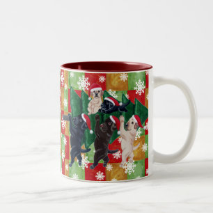 Caneca De Café Em Dois Tons Mosaico & flocos de neve de Labradors da árvore de