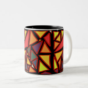 Caneca De Café Em Dois Tons Mosaico Geométrico de Triângulos Multicolorido