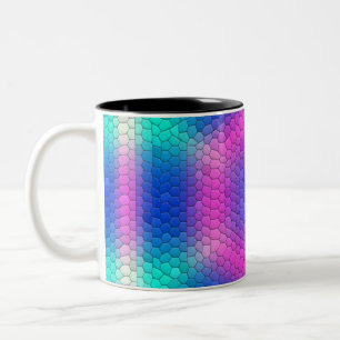 Caneca De Café Em Dois Tons Mosaico Hexágono Rosa no Gradiente Azul